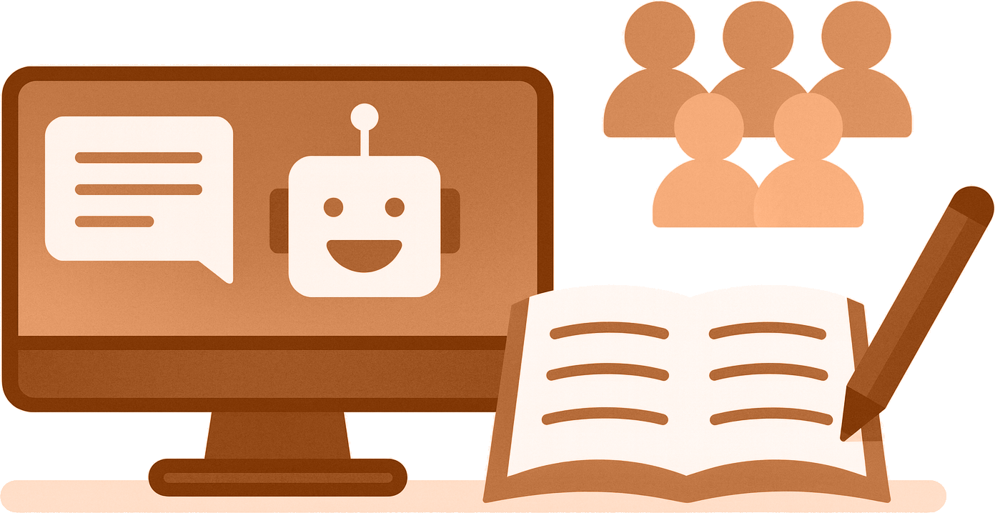 Illustration of Lexi being used during conversations and participants writing reflections