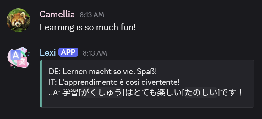 Lexi translates into German, Italian, and Japanese