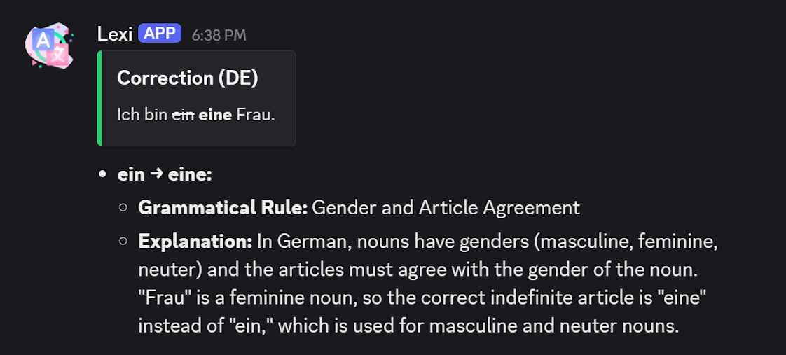 Lexi explains a German article correction